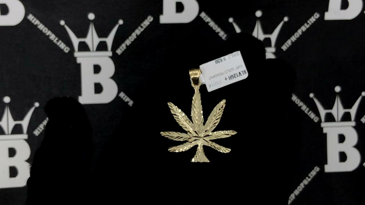 Marijuana Pot Leaf Medium DC 10K Yellow Gold Pendant | Hip Hop Bling Jewelry