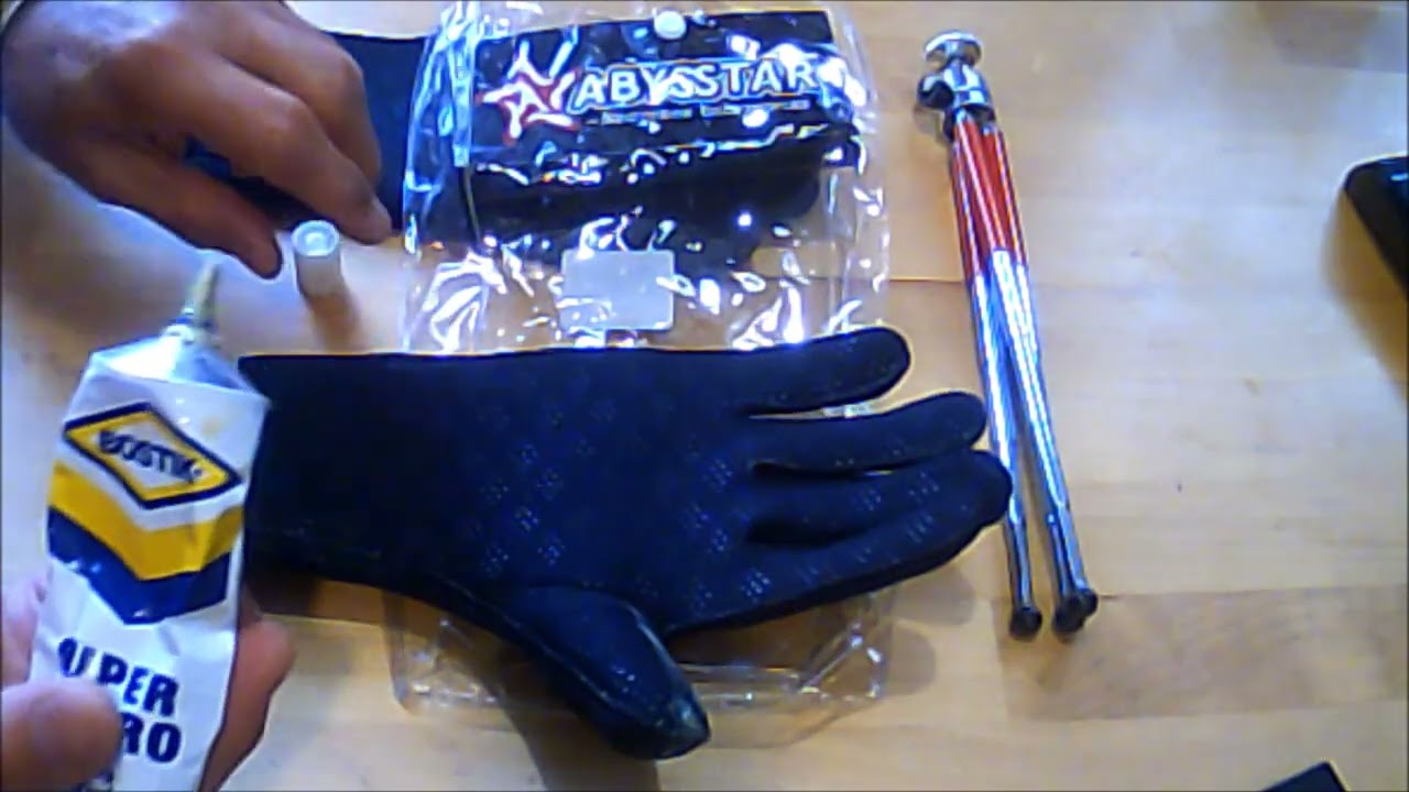 attrezzatura pesca sub ,come realizzare il richiamo  dello struscia pollice sul guanto in neoprene