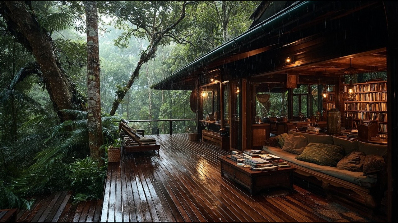 Deep Forest Rain Surrounding a Wooden Home 🌲 | Peaceful Night for Sleep (NO ADS)