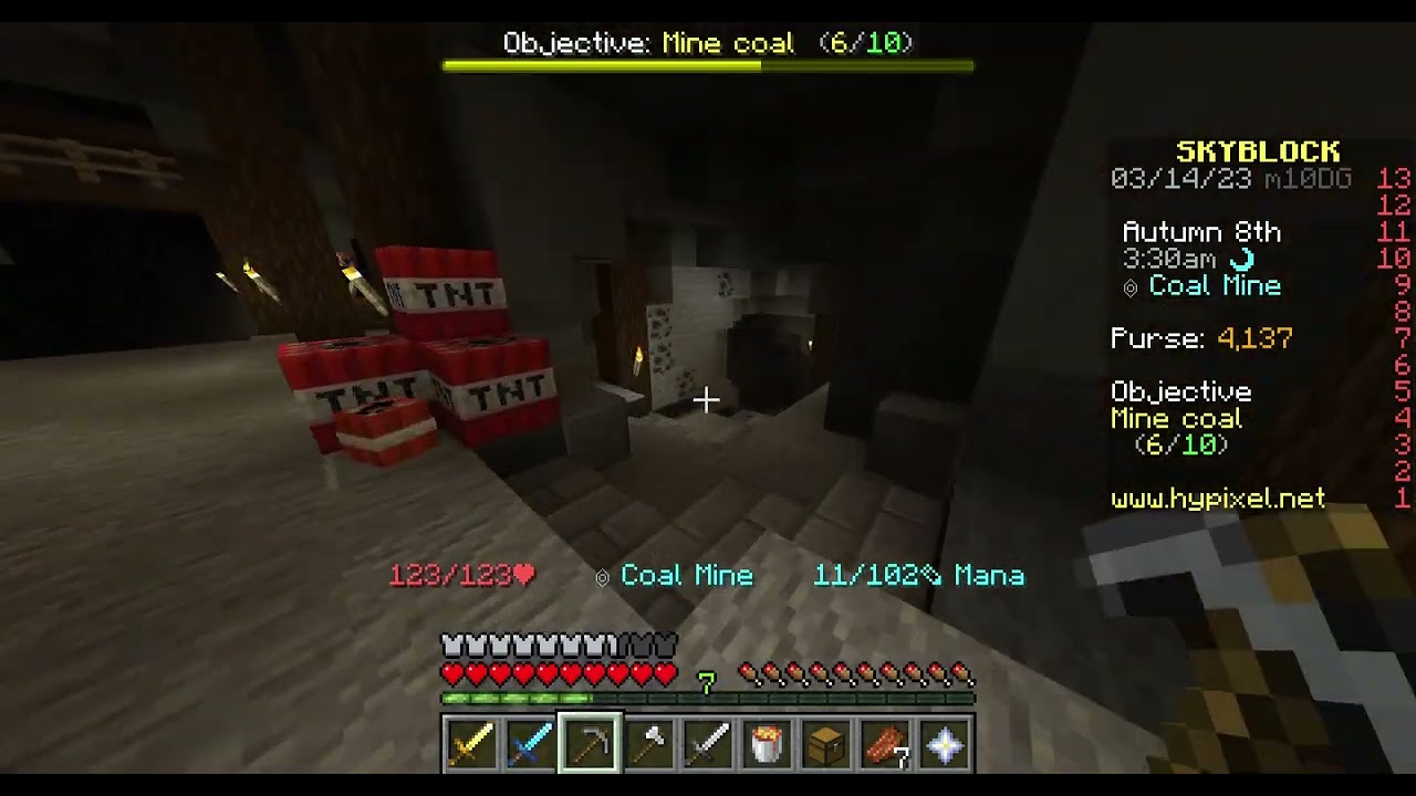 Hypixel skyblock quest guide EP 12 Mine coal/talk to the blacksmith