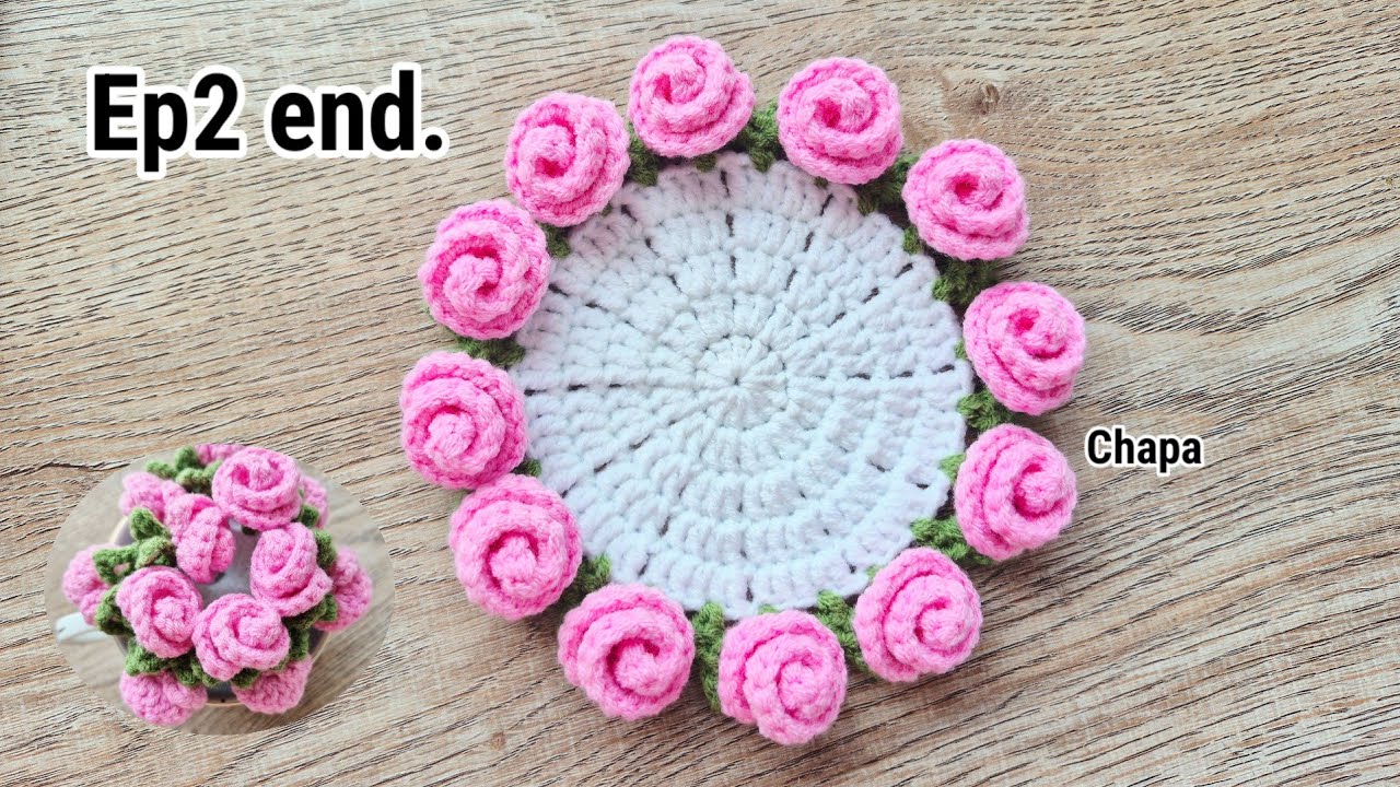 Ep2 end.  Flower 🌹Crochet Rose Coaster tutorial step by step #crochet 
