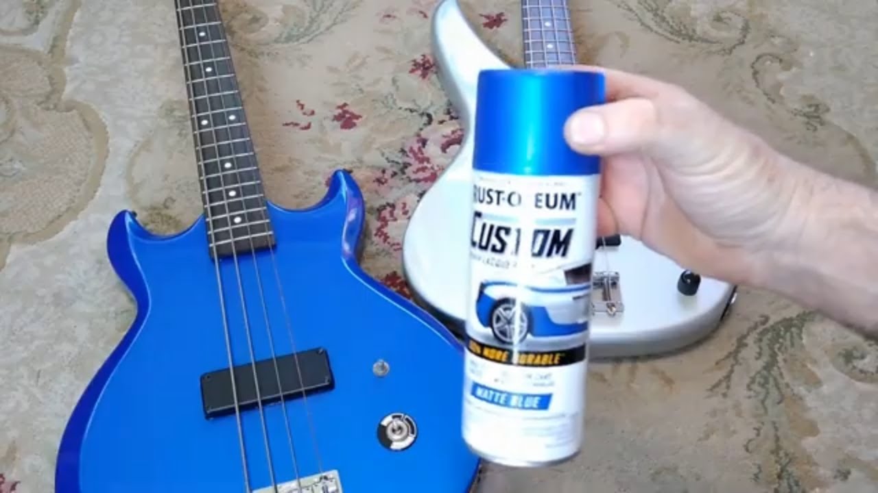 Как покрасить гитару распылителем Rustoleum Custom Lacquer Blue Matte Watco Clearcoat