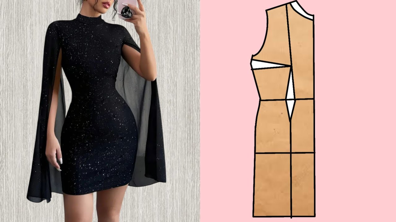 Cómo hacer el patrón de un vestido elegante con manga capa | Paso a paso