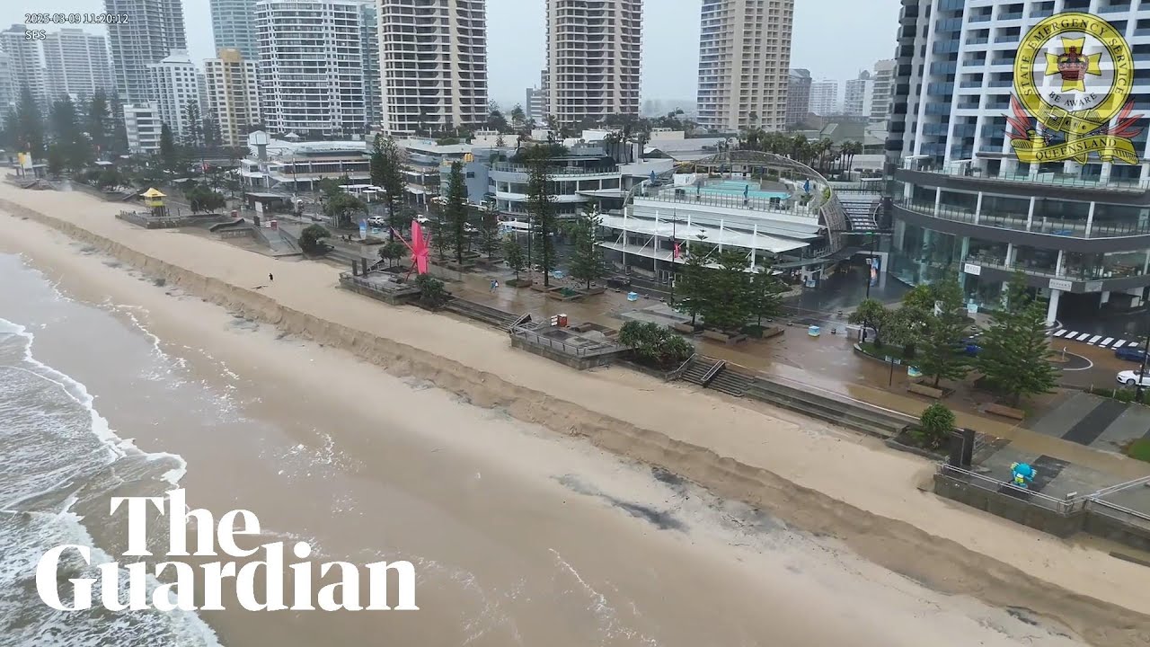 Drone vision shows coastal beach erosion on Gold Coast beaches after ex-Tropical Cyclone Alfred