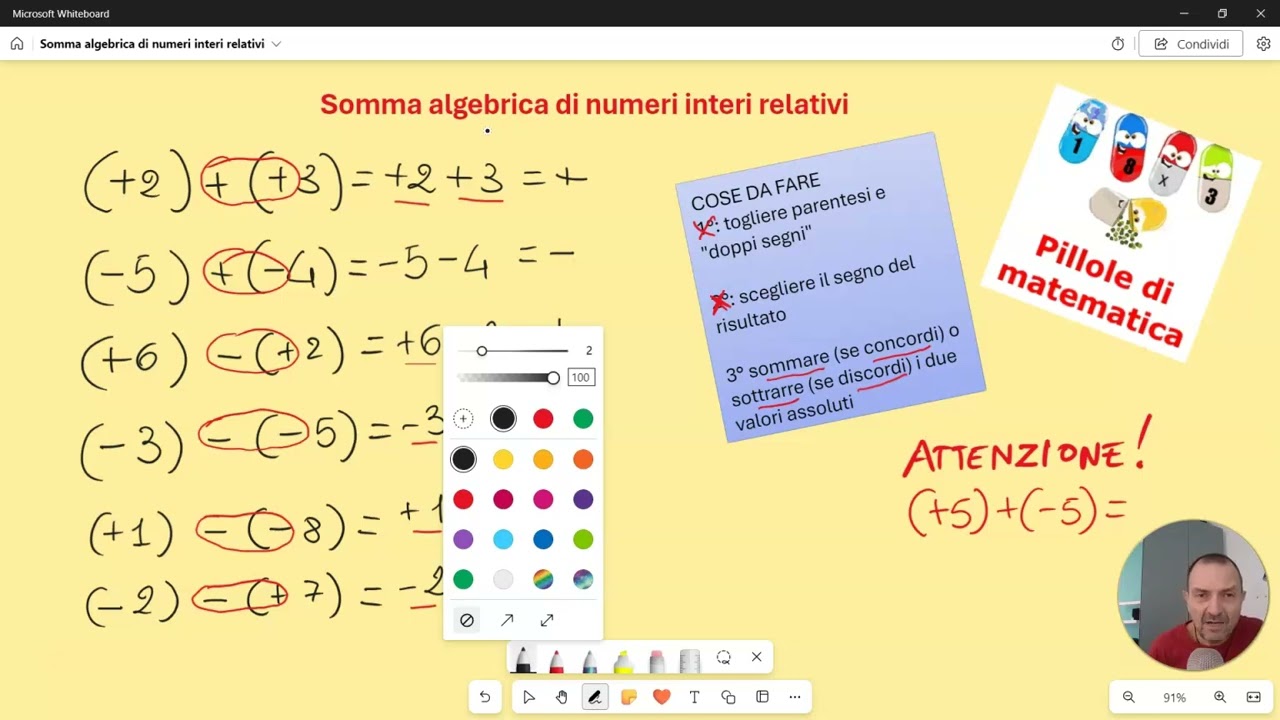 Somma algebrica di numeri interi relativi