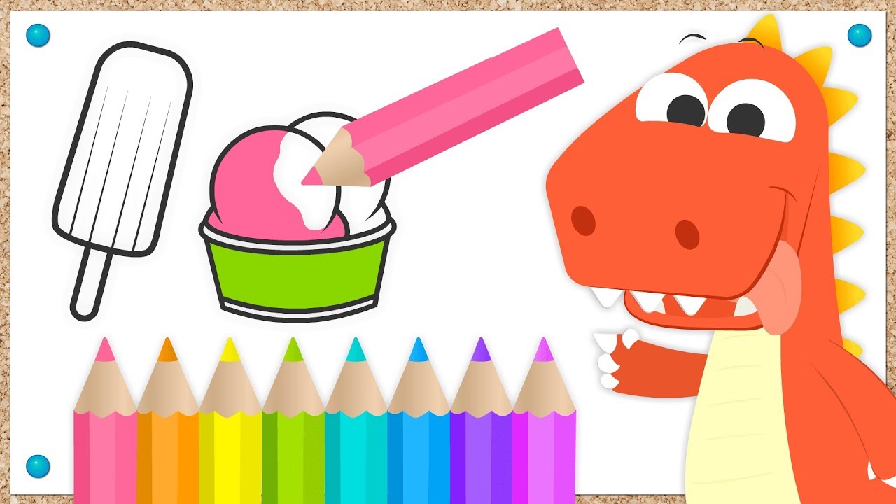 Aprende a Colorear Helados con Eddie | Eddie: el Dinosaurio Travieso colorea Helados