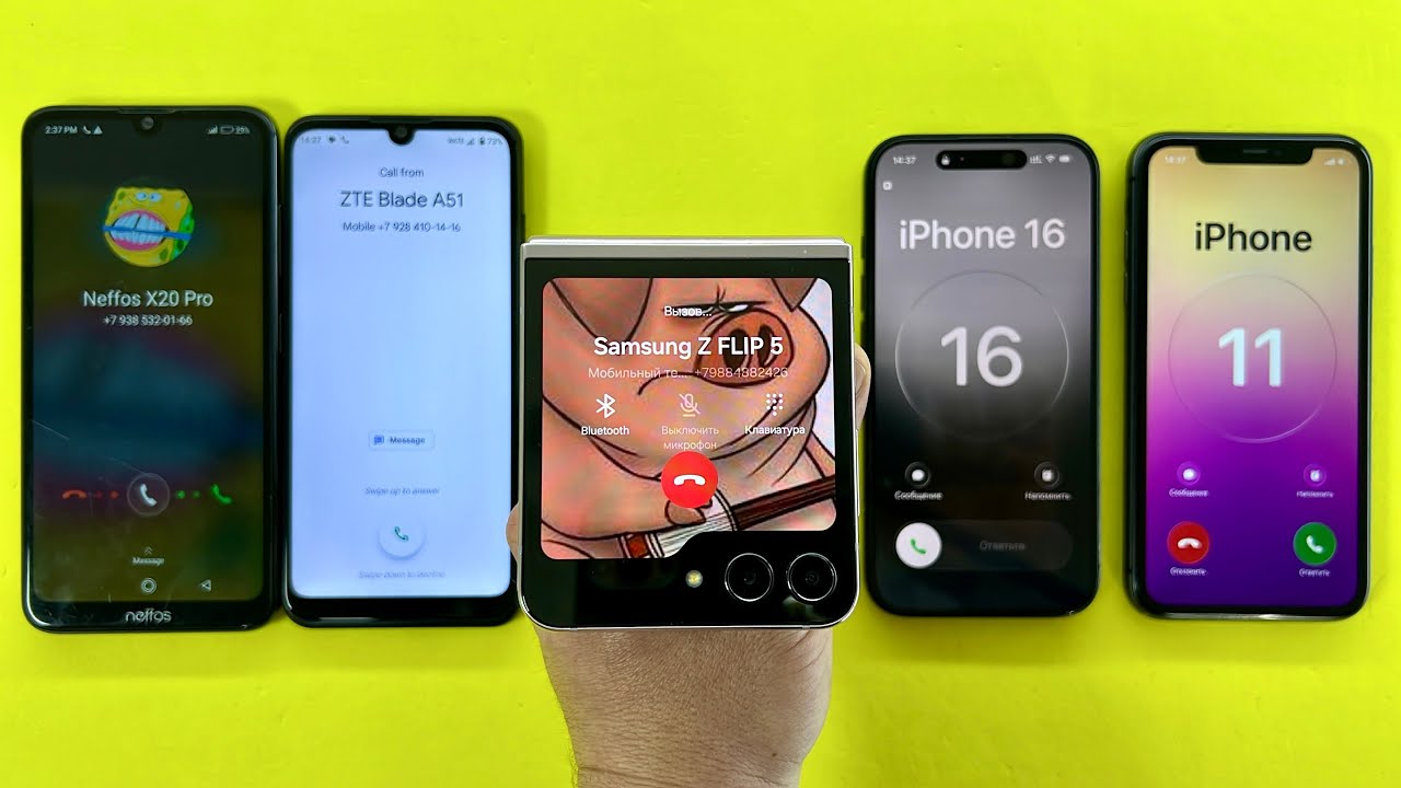 Samsung Z Flip5 calling on iPhone 16 Vs iPhone 11 | NEFFOS X20pro Vs ZTE A51 Incoming Outgoing Call 
