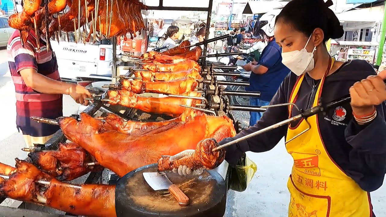 Best Cambodian Street Food - Roast Pork legs, Duck, BBQ Pork & Braised Pork