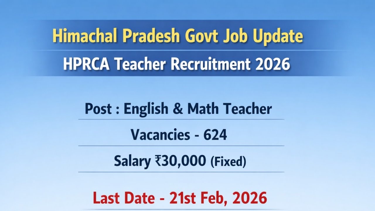 HPRCA Teacher Recruitment 2026 | 624 Vacancies | English & Math Teacher Job | HP Govt Job |