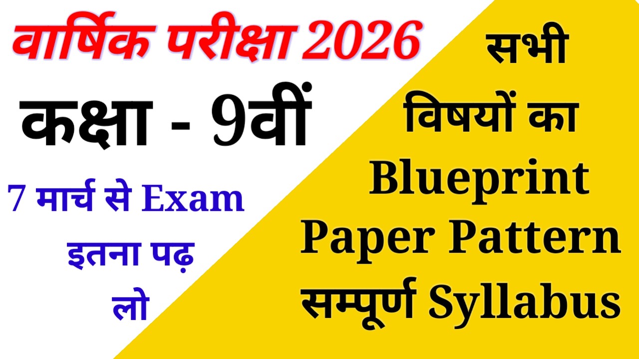 Class 9th वार्षिक परीक्षा 2026 All Subjects ब्लूप्रिंट || 9th Paper Pattern & Syllabus 2026