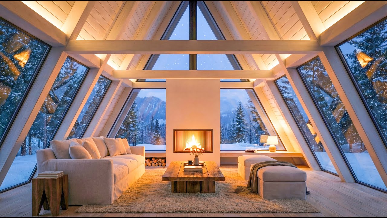🎹 Winter Piano for Study  Warm Fireplace Room & Snow for 3 Hours  Focus Meditation Healing Relax