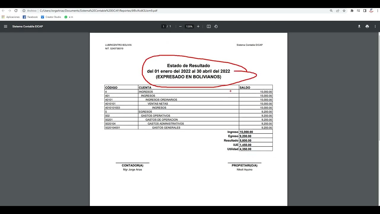 Estado de Resultados con el sistema contable EICAP