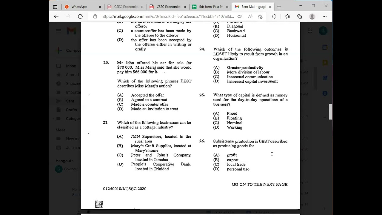 2020 Principles of Business(POB) Paper 1 -January Exam-CSEC/CXC