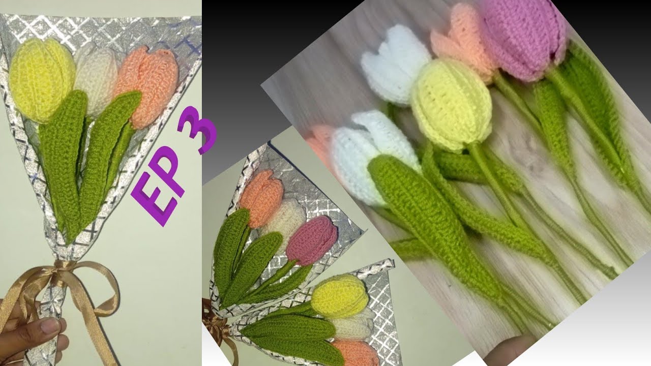 EP 3 Crochet Tulip Flower Tutorial Easy Beautiful Crochet Flower Bouquet @crochetwithshaheen0786 