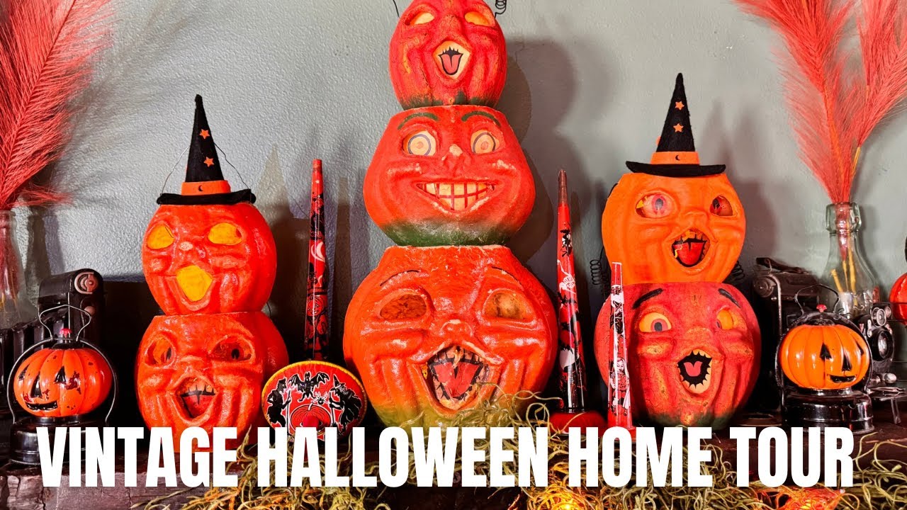 Vintage Halloween Home Tour Code Orange Thrifted Haunted house decor cozy cottage decor 