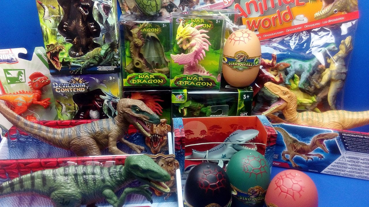 Dinosaurs JURASSIC WORLD - Dinosaur Eggs and Dragon Toys -Velociraptor Surprise Toys Kids Video