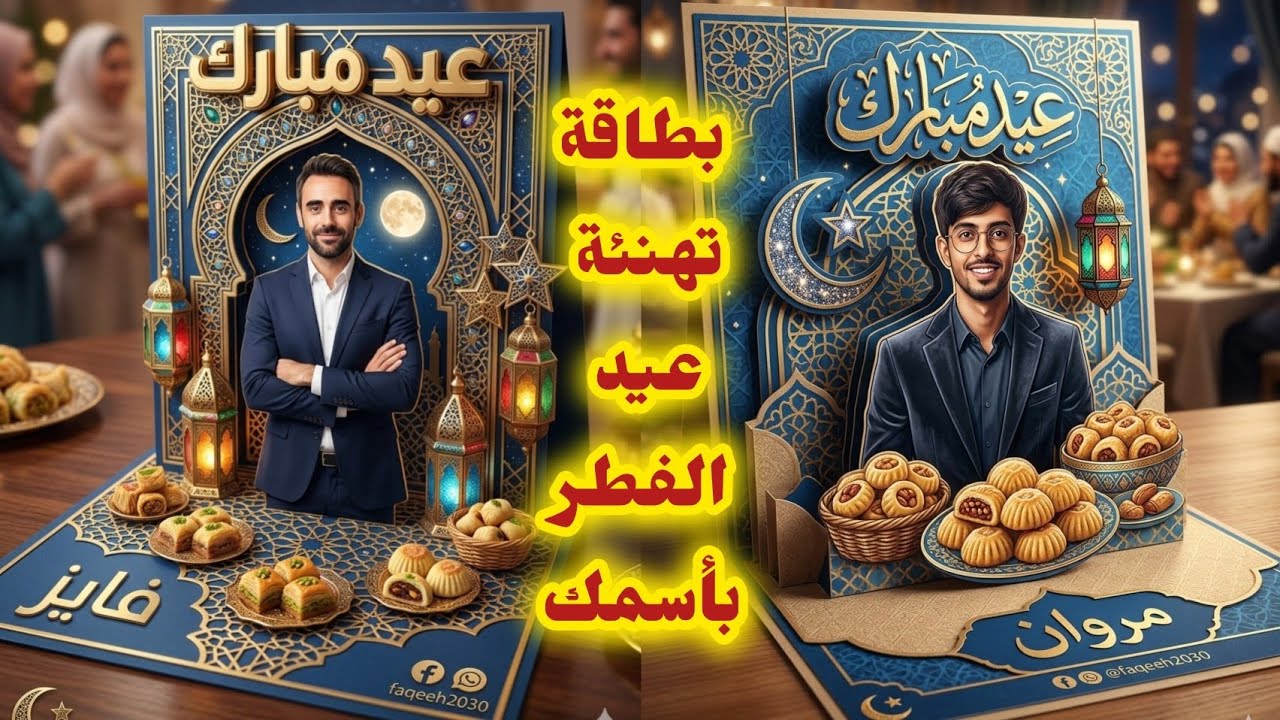 كيفية عمل بطاقة تهنئة بعيد الفطر المبارك بأسمك✨️ترند عيد الفطر 2026 بالذكاء الاصطناعى Google Gemini 