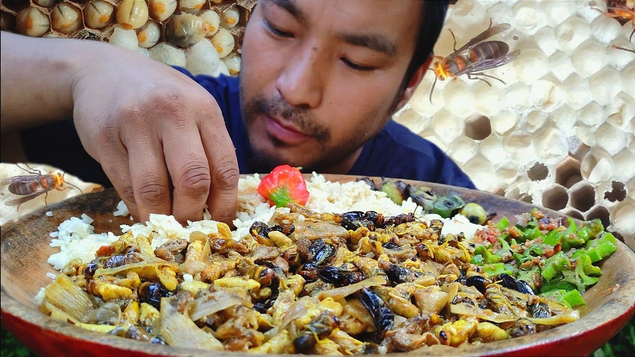 cooking and Eating most expensive Naga food giant hornet larva || Bizarre Naga food.