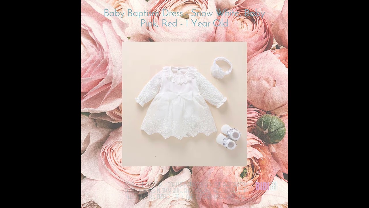 Baby Baptism Dress - Snow White, Baby Pink, Red - 1 Year Old