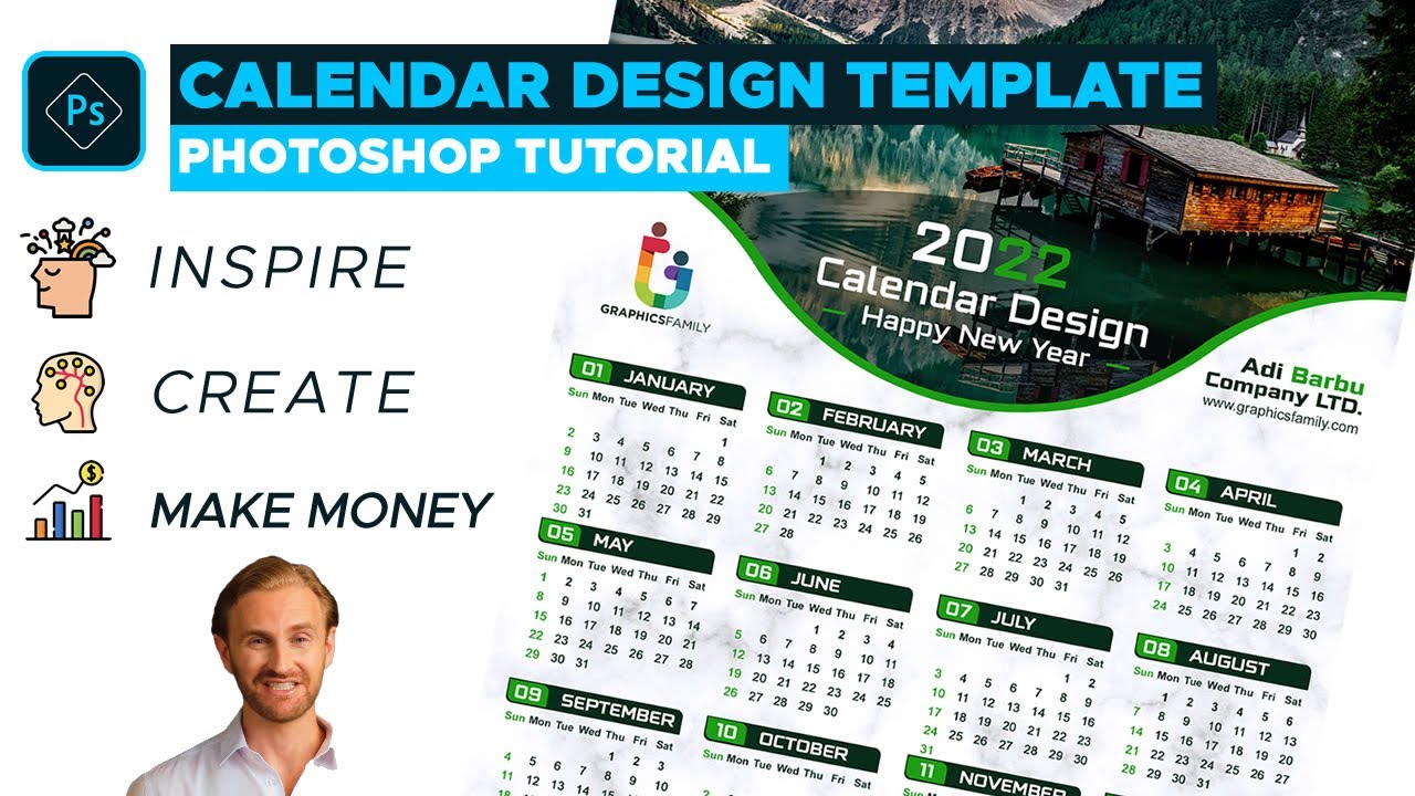2022 Modern Calendar Design Template - Adobe Photoshop Tutorial