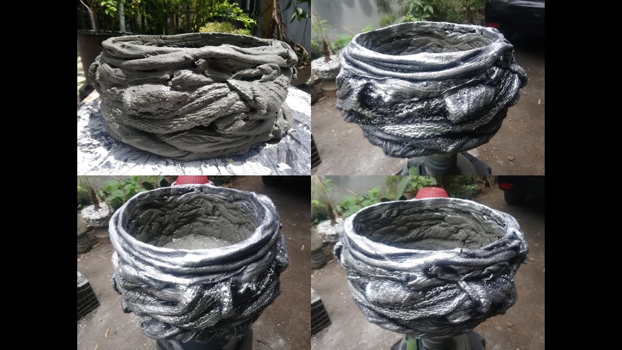 How to Make Beautiful Old Clothes Rags Cement Pot | New Method of Making Clothes Concrete Flower Pot