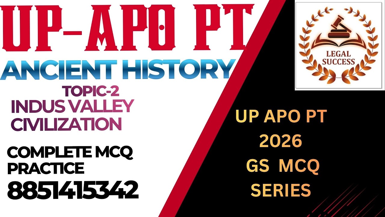 ANCIENT HISTORY MCQ SERIES FOR UP APO PT (TOPIC- 2 INDUS VALLEY CIVILIZATION) 8851415342