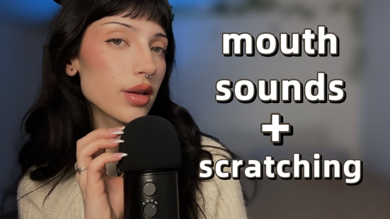 ASMR ⟡ ♥︎ mouth sounds + slow mic scratching (inaudible)