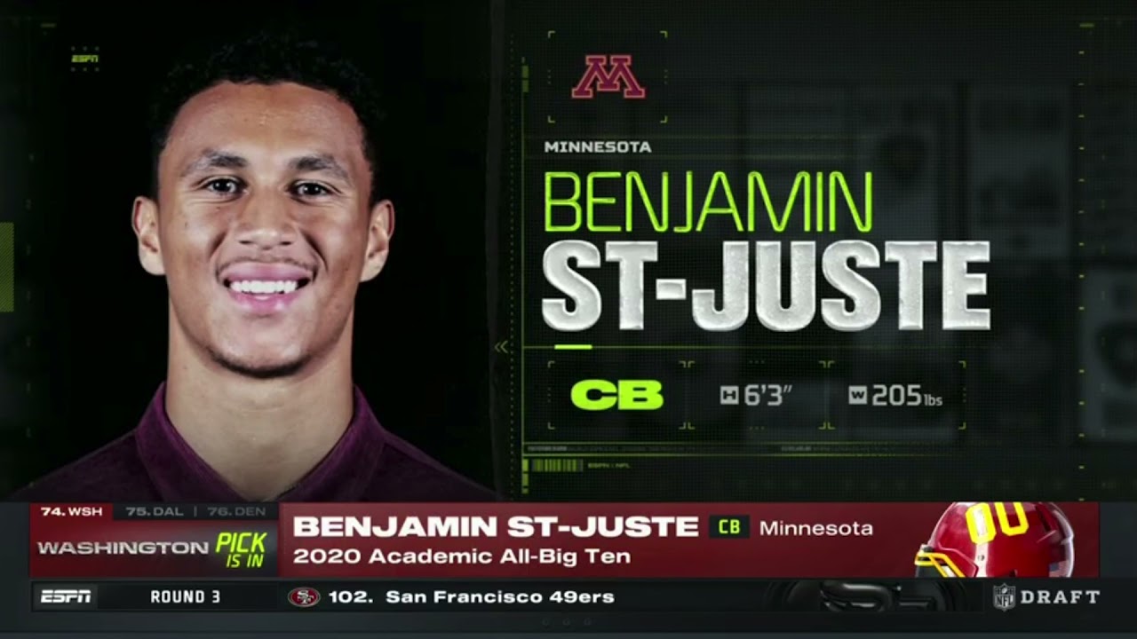 Washington Drafts Benjamin St-Juste 74th Overall (3rd Round) in 2021 NFL Draft