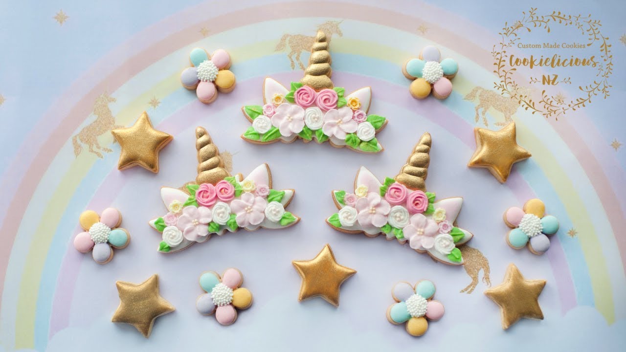 How to make UNICORN FLOWER CROWN COOKIES - How to make Royal Icing Flower Tutorial INCLUDED!
