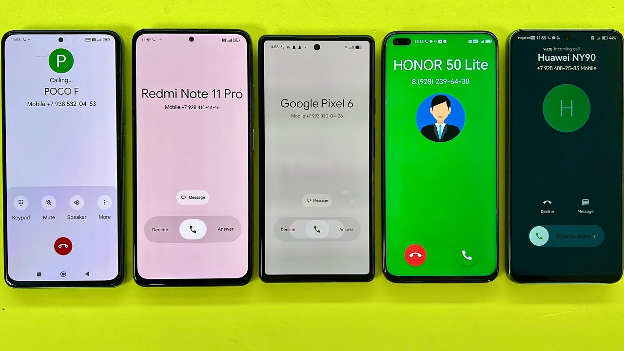 POCO F4 calling Google Pixel 6 + Redmi Note 11Pro + Honor 50 + HUAWEI Y90 Incoming Calls 