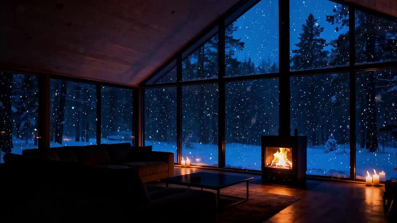 Snowy Street in Paris  Warm Fireplace Glow Inside a Luxury Winter Apartment