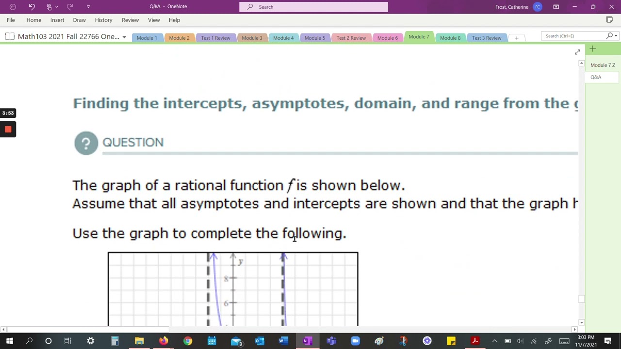 Finding the intercepts, asymptotes, domain, and range from the graph of a rational function