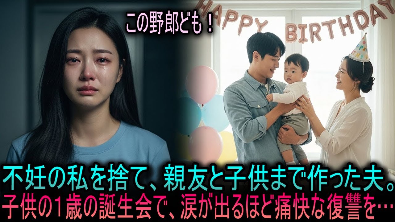 子供が産めないという理由で夫と親友に捨てられ、二人は子供までもうけた。その子の一歳の誕生日会に参加した私は、笑いながらも涙が止まらなかった… | オーディオブック | 感動する話 | スカッとする話