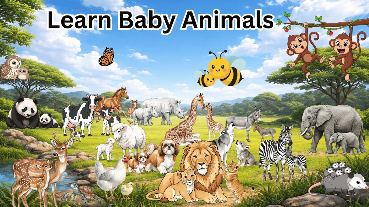Cute Baby Animals for Kids 🐶🦁 Learn Baby Animal Names!