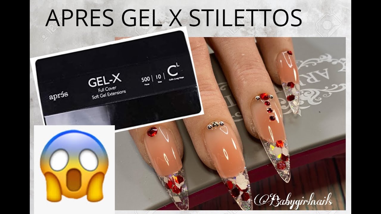 Apres Gel X Stiletto Nails/Applying with Gershion Poly Gel & Design!! Valentine's Day Elegant Mani!!