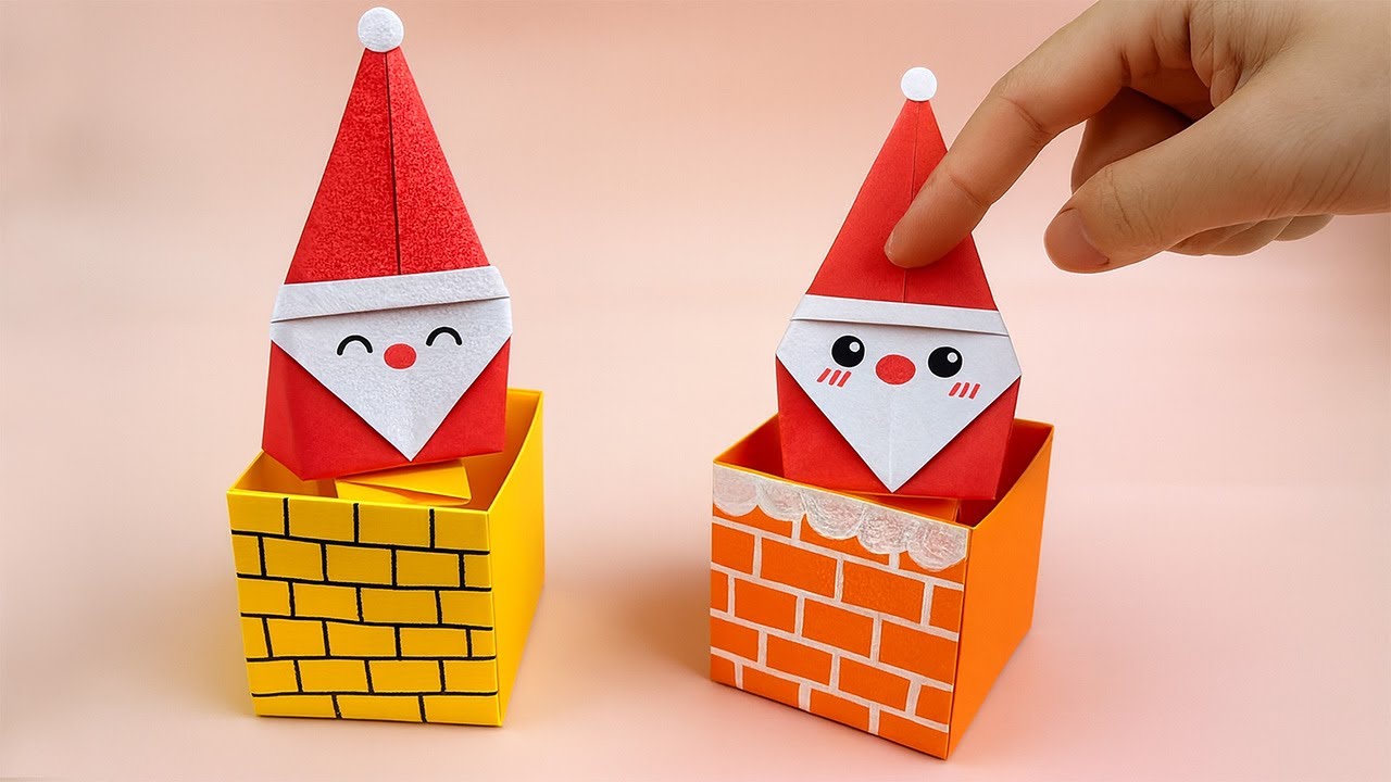 Weihnachtsmann schachtel falten -  Origami Weihnachtsmann lustig - Basteln mit papier weihnachten