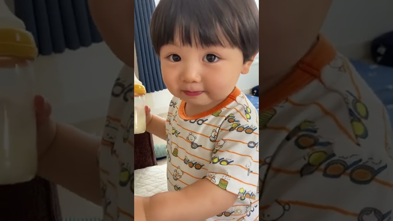 卒業したはずのミルクを発見してしまった1歳6ヶ月（弟のミルクなの）/Big brother try not to drink his brother's bottle