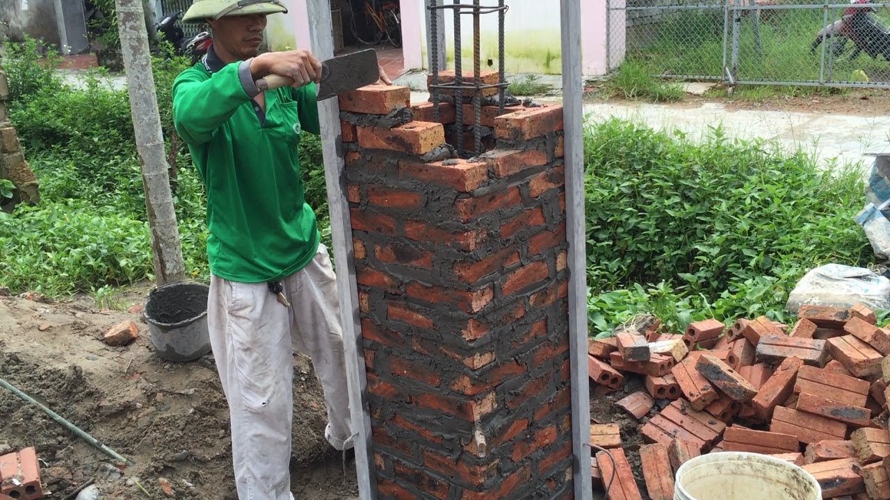 How To Buiding Brick Columns Extremely High With Brick And Mortar - Amazing Construction Project