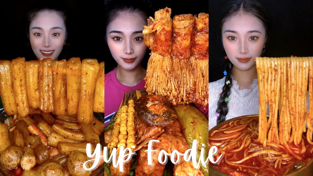 ASMR Chinese Food Mukbang | Super Spicy Rice Noodles, Enoki, Ramen Noodles | Yup Foodie #23