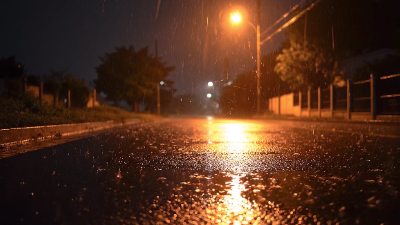 A Lonely Road at Night with Rain | Calm & Cozy Ambience (1 Hour)