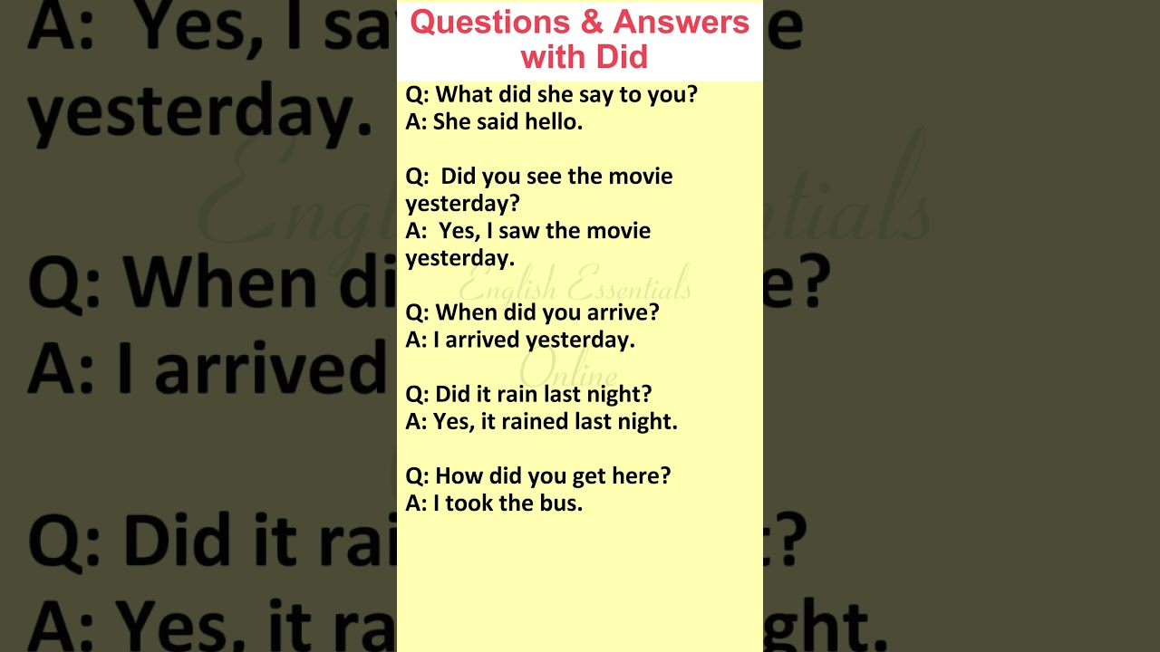 Questions & Answers with DID | English Speaking Practice | Learn English #english