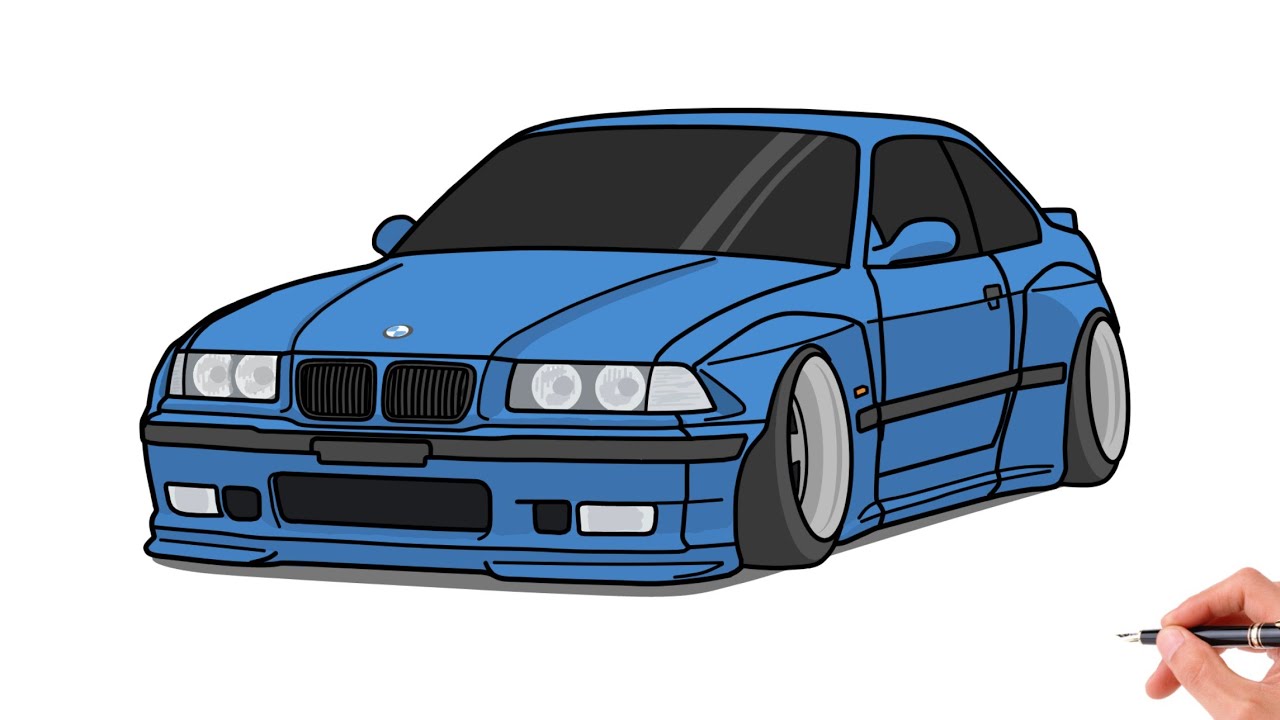 How to draw a BMW M3 E36 1992 PANDEM / drawing bmw e36 rocket bunny widebody kit 1998 coupe car