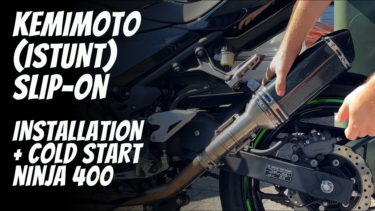 How to install a Kemimoto/iStunt slip-on muffler on a Ninja 400 | includes cold start sound check