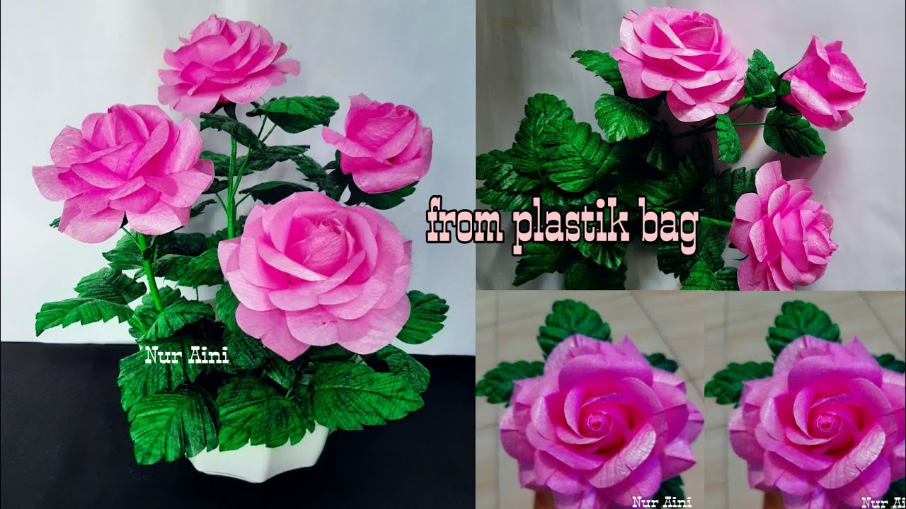 Cara membuat bunga mawar dari plastik kresek//how to make Ros Flower from plastic bag