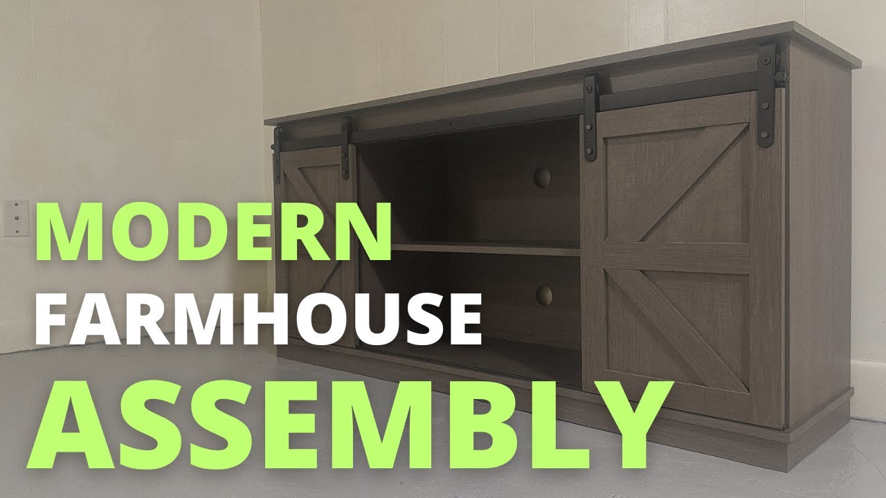 JUMMICO TV Stand for 65 Inch TV Assembly | Hartin TV Stand with Sliding Barn Doors for TVs up to 65