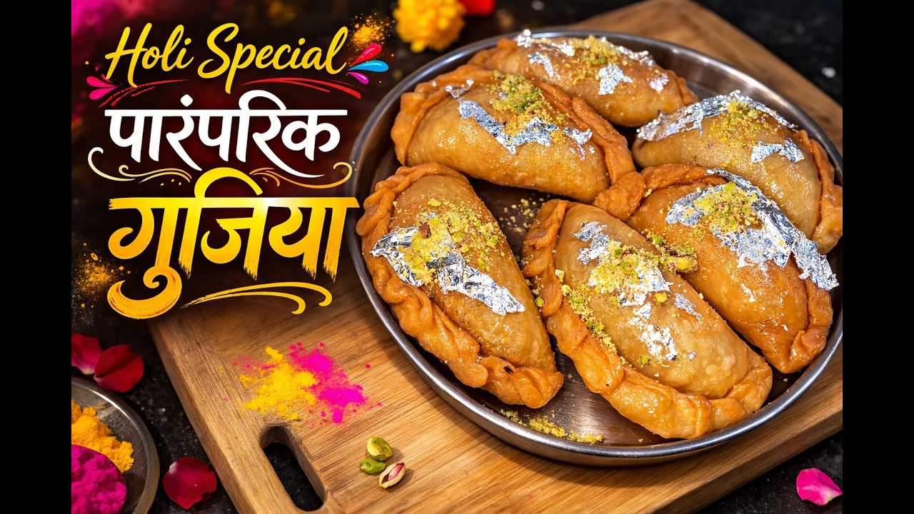 होळी स्पेशल पारंपरिक गुजिया | Crispy Gujiya Recipe Step by Step #food #holi #gujiya