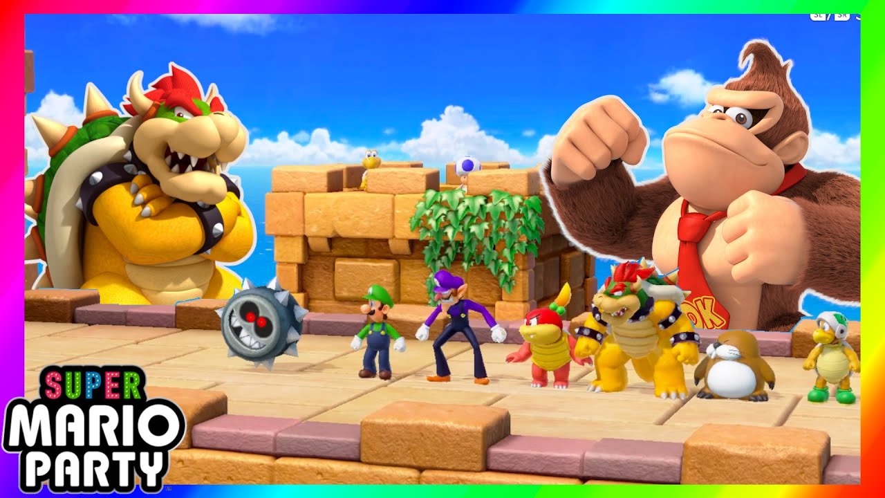 Super Mario Party Minigames Bowser vs Monty mole vs Yoshi vs Donkey Kong