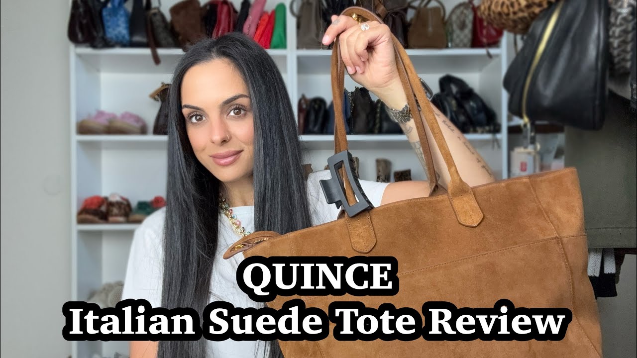 Quince Honest Review Of The Italian Suede Shopper Tote | elle be |