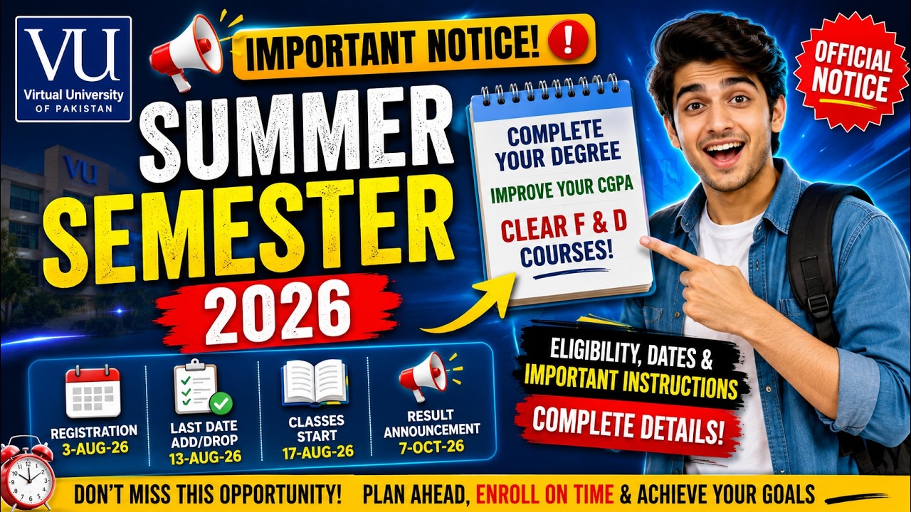 Virtual University Summer Semester 2026 | Complete Guide in Urdu | Eligibility, Dates & Registration