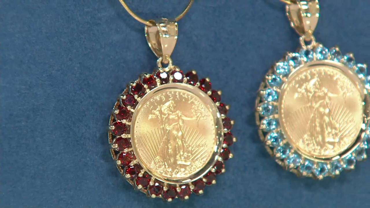 14K/22K Gold Gemstone Liberty Coin Pendant, 2.00 cttw on QVC